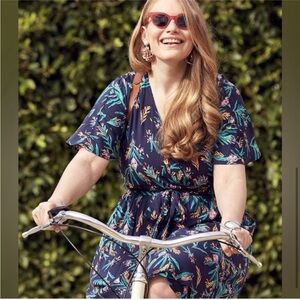 Modcloth Romantic Renewal Faux Wrap Midi Dress Navy Floral Vacation Pink Size XS